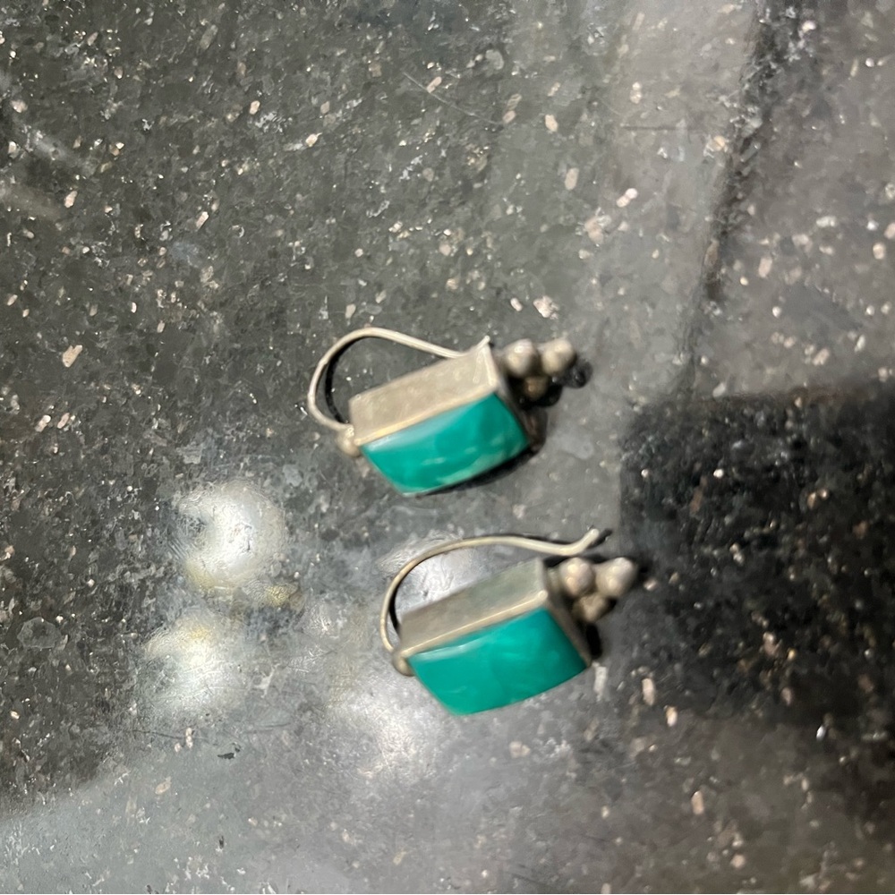 Silver and Green Pierced Earrings